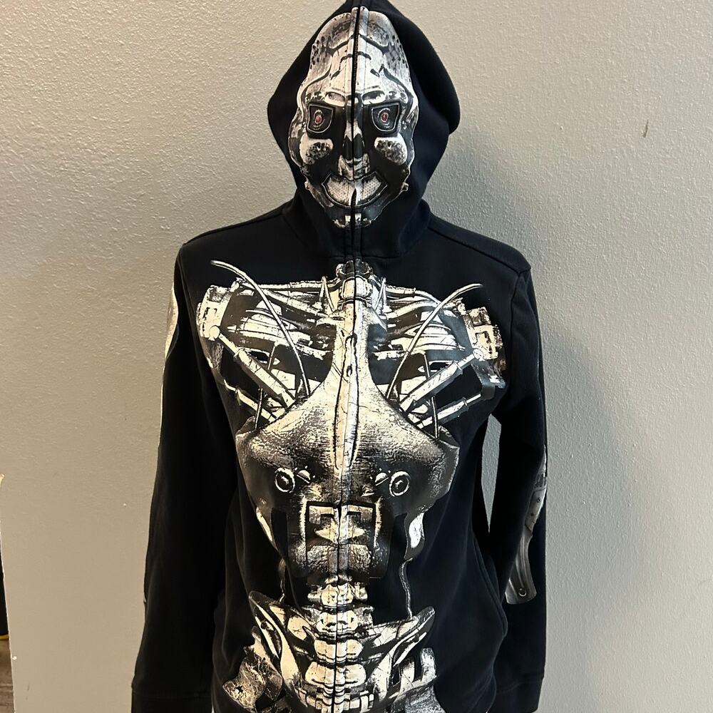 Skater aesthetic HAWK Full-Zip Skeleton Cyborg Hoodie youth L/adult xs costume